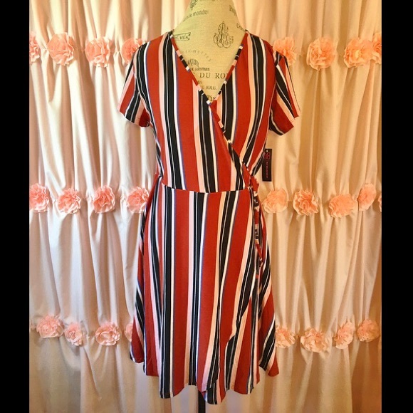 No Boundaries Dresses & Skirts - NEW Womens Multi Color Stripe Wrap Dress